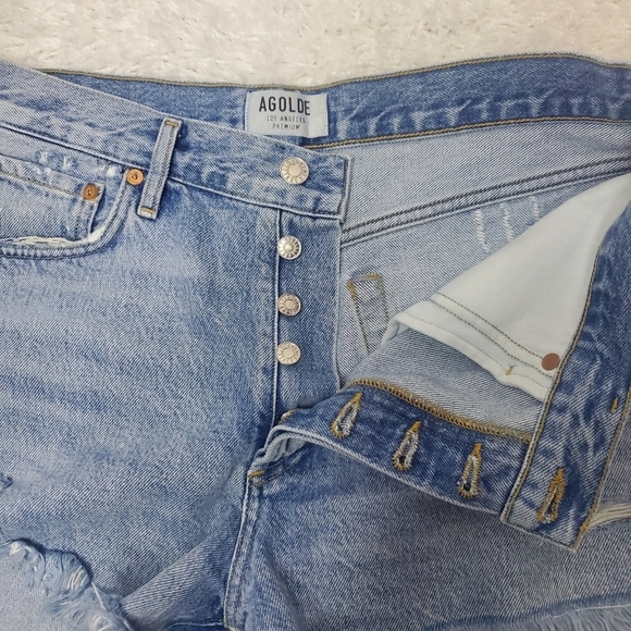 AGOLDE HI RISE SHORT 100% COTTON BUTTON FLY DISTRESSED HIGH WAISTED - Picture 8 of 9
